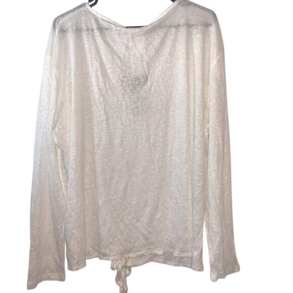H&M Womens Linen Tie-Front Long Sleeve Top XL White - Picture 7 of 10